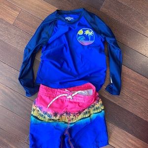 Boys size 4t bathing suit bottom and size 4 rash guard